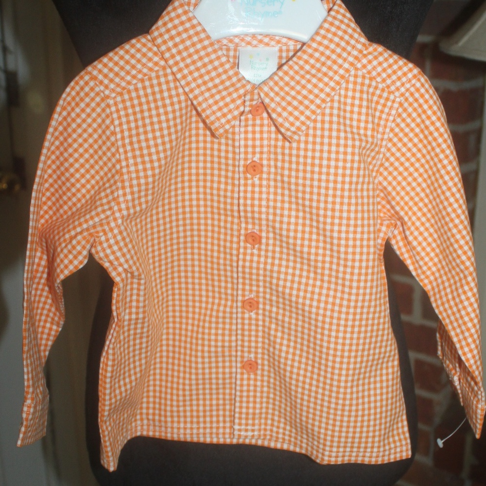 Nursery Rhyme Orange White Checked shirt Long Sleeve size 12M New on hanger…